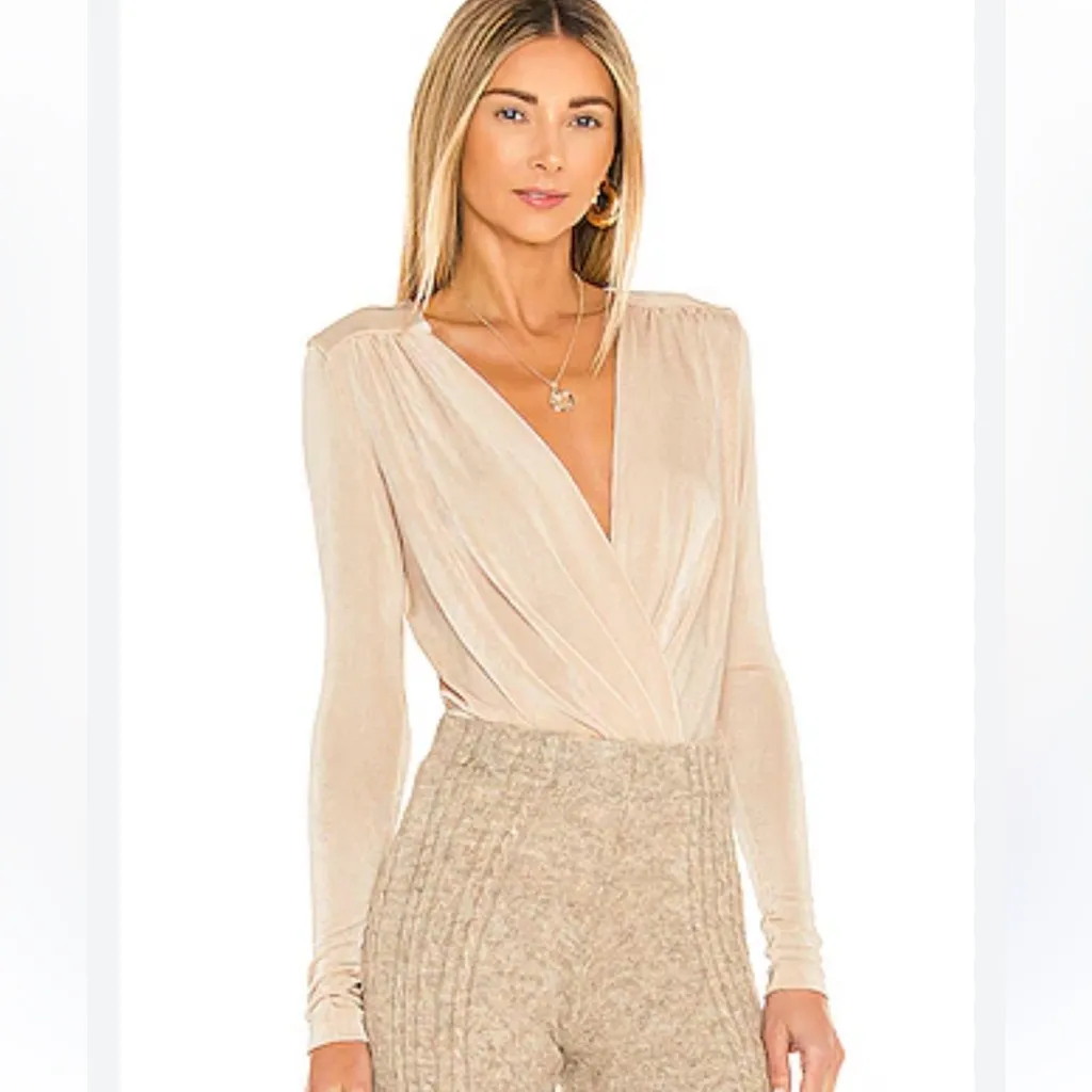 Free People Revolve Turnt Bodysuit Shimmer Sexy Date Going Out Neutral Cream Tan - Image 2
