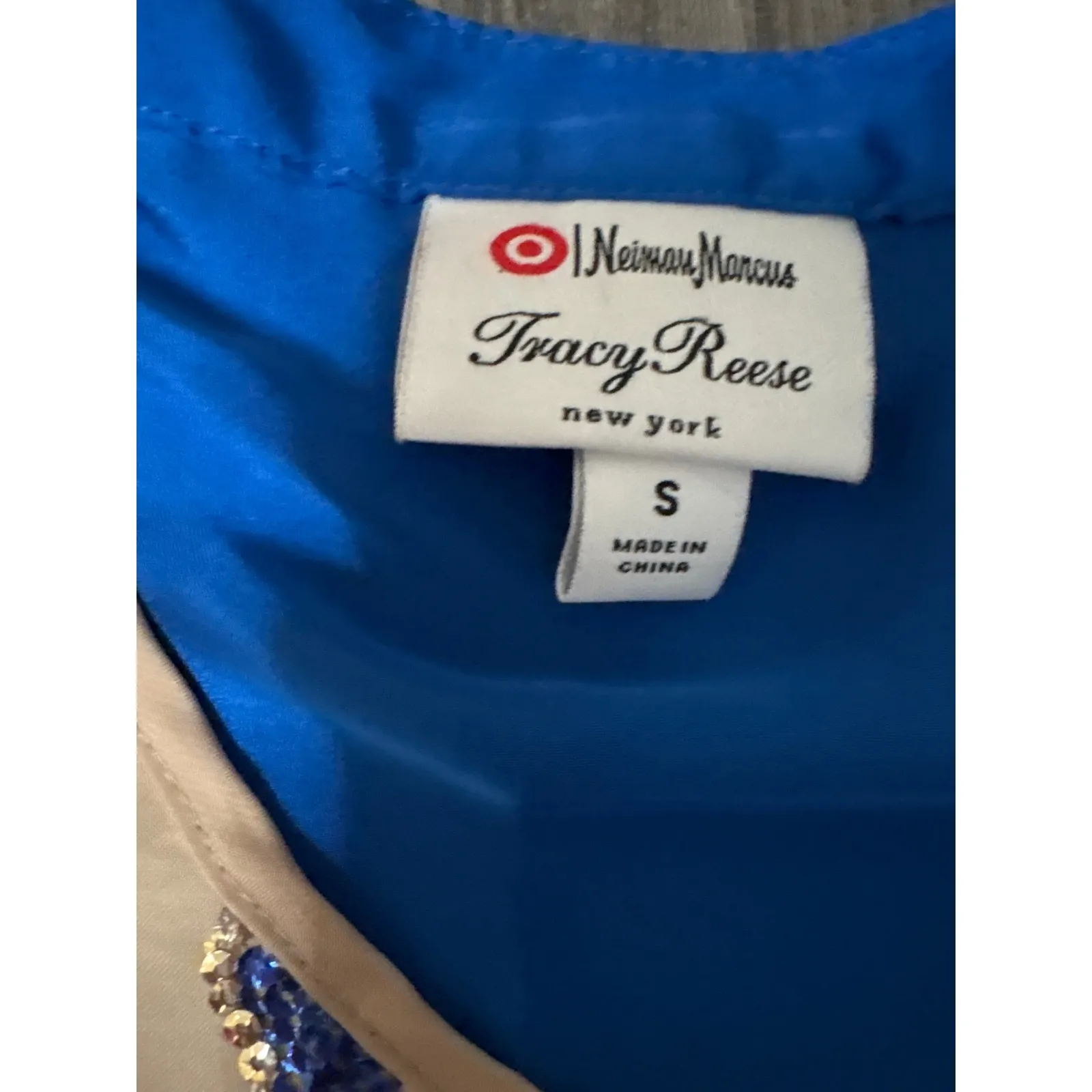 Tracy Reese Neiman Marcus Sequin Embellished Tunic Top Blue Tan Women's Small - Image 4