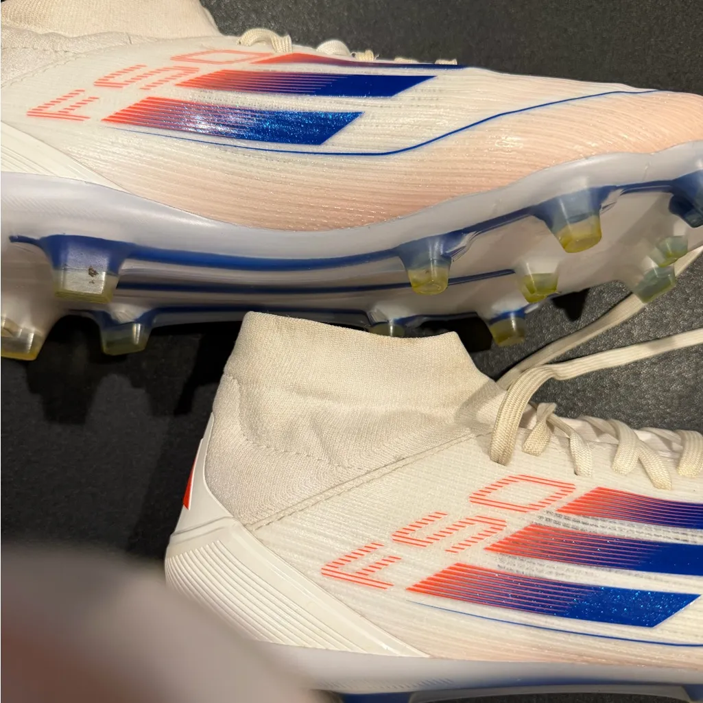 Adidas F50 White and Blue Athletic Soccer Cleats - Image 7