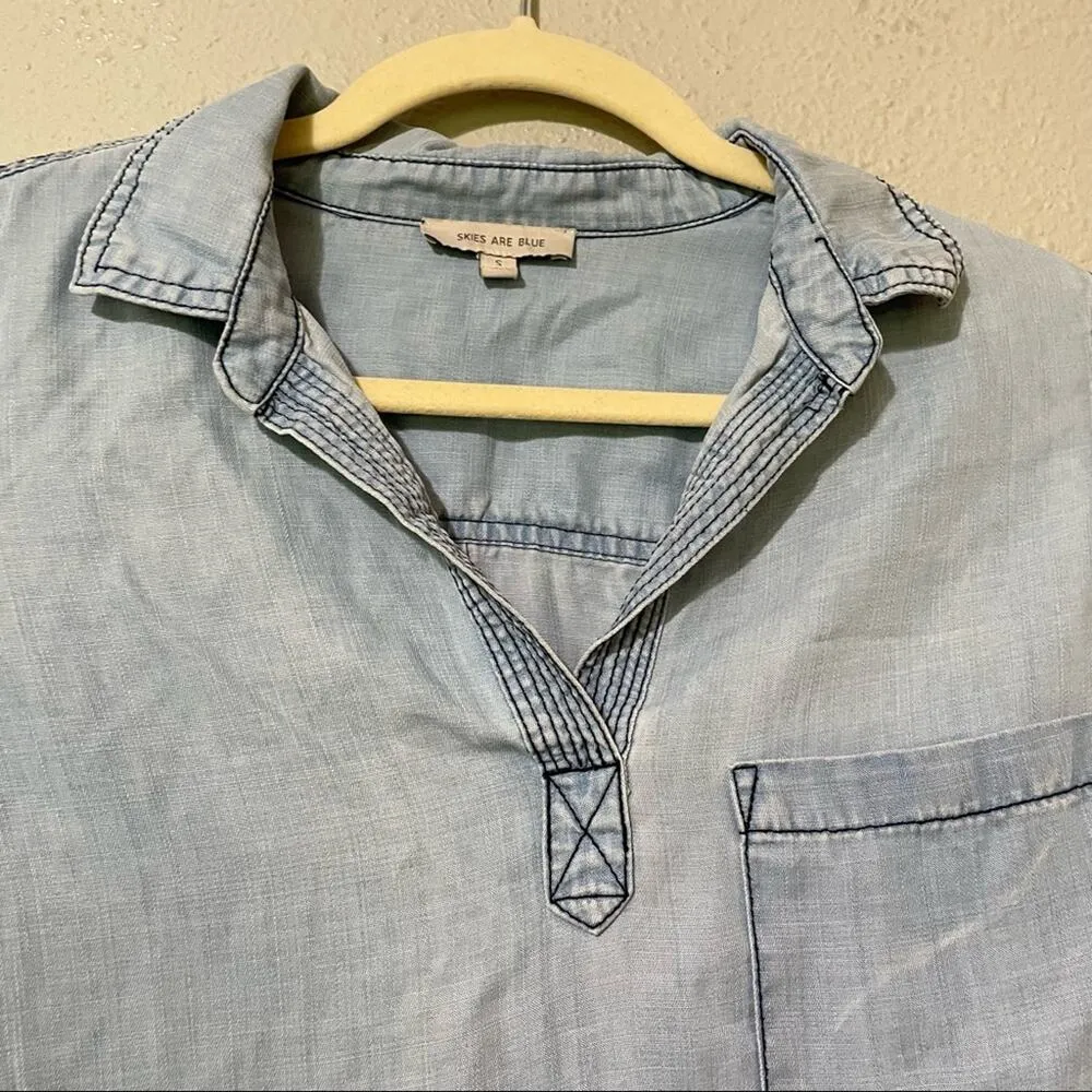 Skies Are Blue Urban Outfitters Chambray Pullover Blouse Womens S Beachy Casual - Image 6