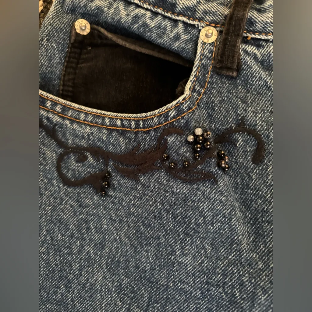 Vintage 80's Jordache Embellished Denim Jean Sz Jr 7/8 Dark Wash High Waisted - Image 5