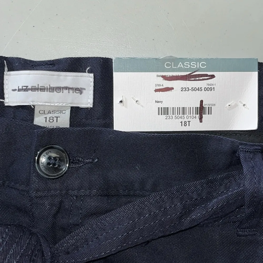 Liz Claiborne NWT Size 18T Navy Blue Classic Straight Leg Pants w/ Tie Belt - Image 4