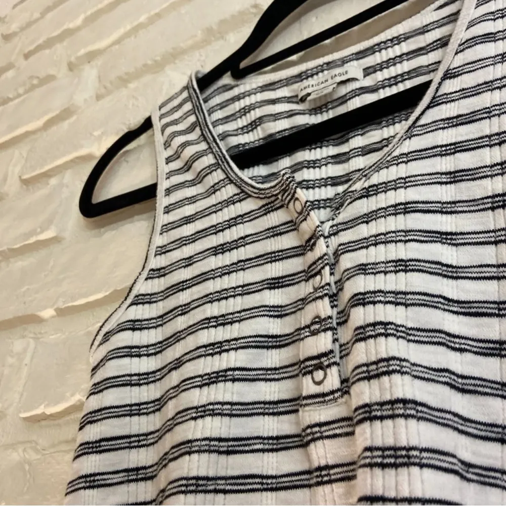 American Eagle Outfitters Cropped Black and White Striped Button- Up Tank Top - Image 7