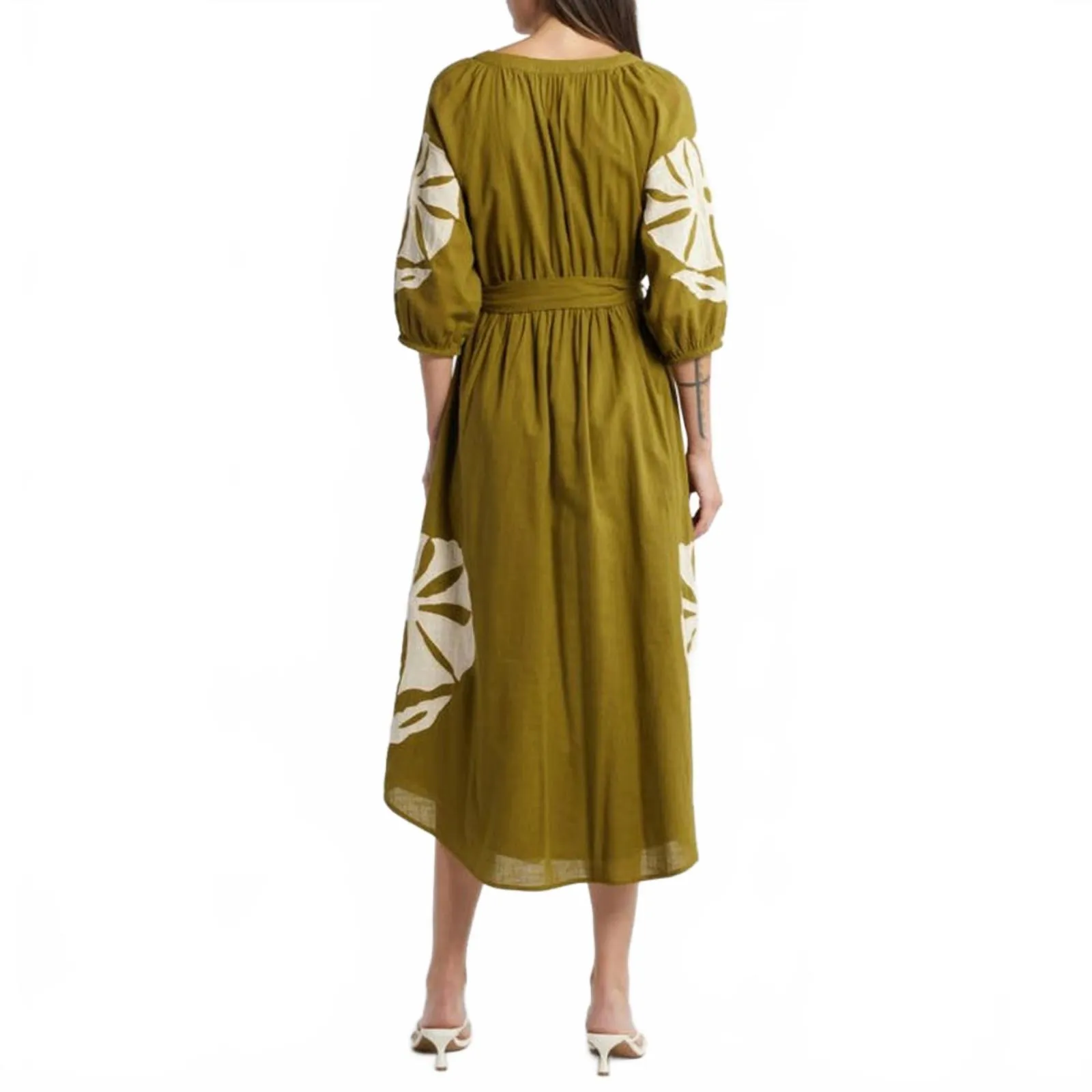 Ciebon Tiana Embroidered Cotton Midi Dress Green Tan NWT XS - Image 2
