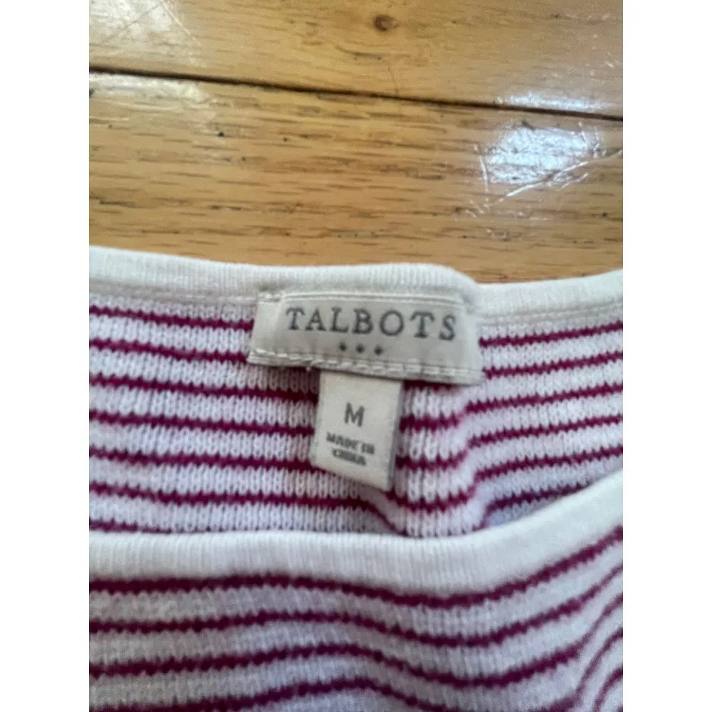 Talbots red and white striped boat neck knit short sleeve‎ top women's medium - Image 2