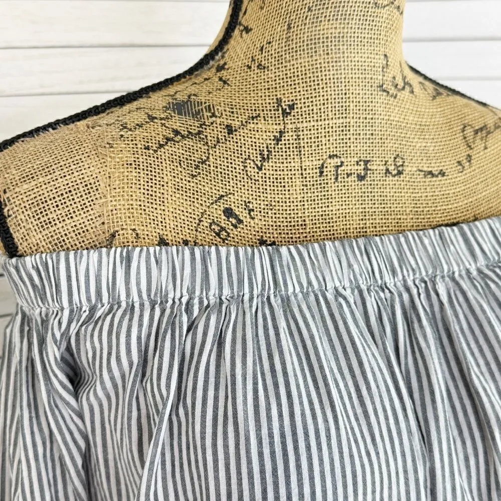 14th & Union‎ Striped Button Back Off The Shoulder Shirt Grey White Medium - Image 5