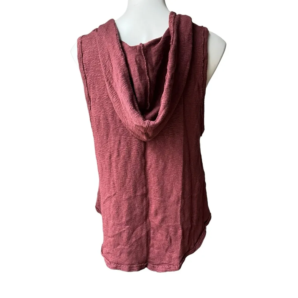 We the Free Sleeveless Lace Up Knit Hoodie, Burgundy - Image 4
