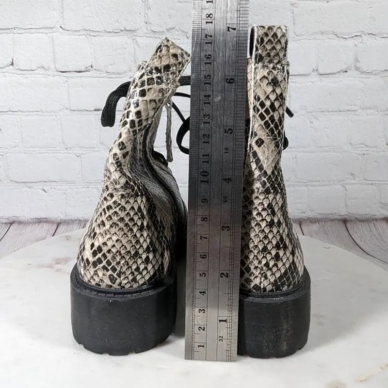Linea Paolo Moto Boot‎ 5.5 Snakeskin Print Lace Up Ankle Boots Combat Booties Gray - Image 16