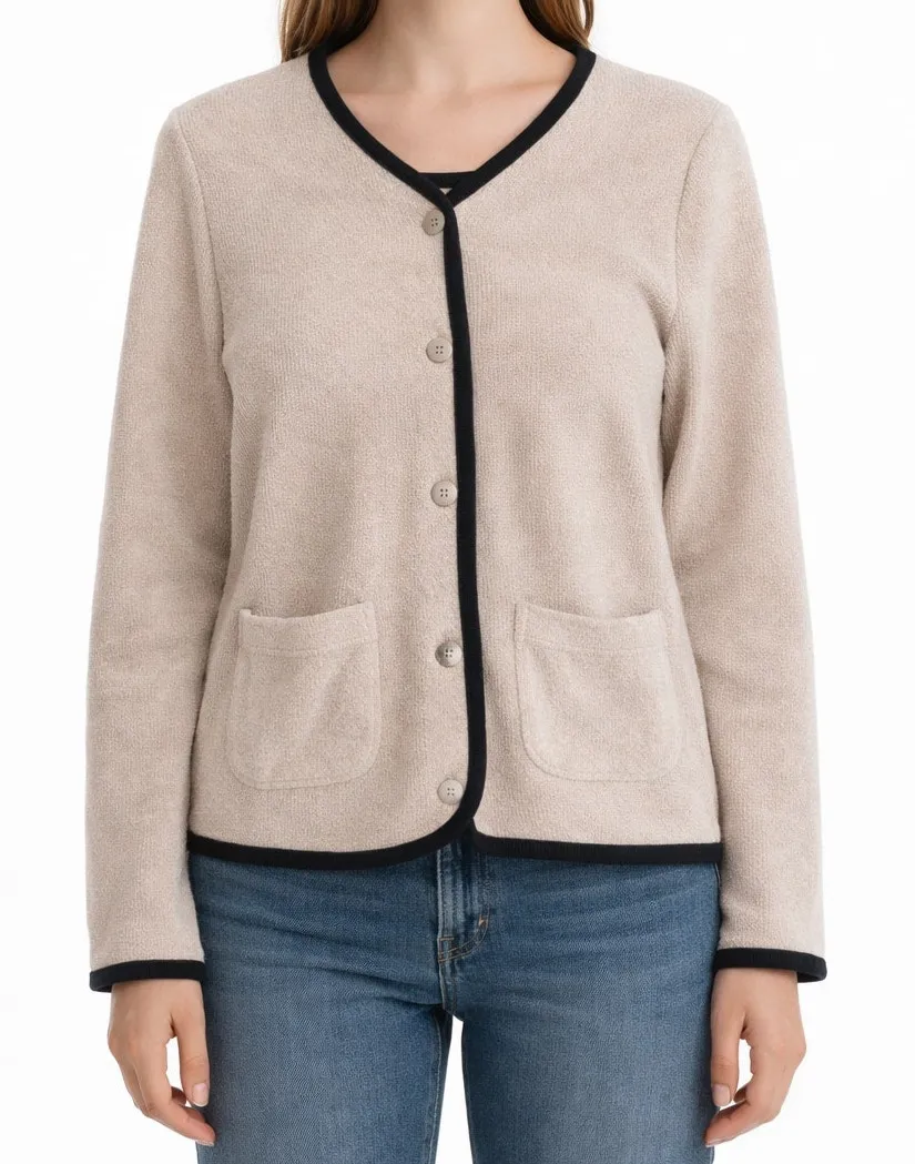 L.L.Bean Cardigan Sweater Womens XS Beige Fleece Button Front Classic Cozy Warm - Image 1