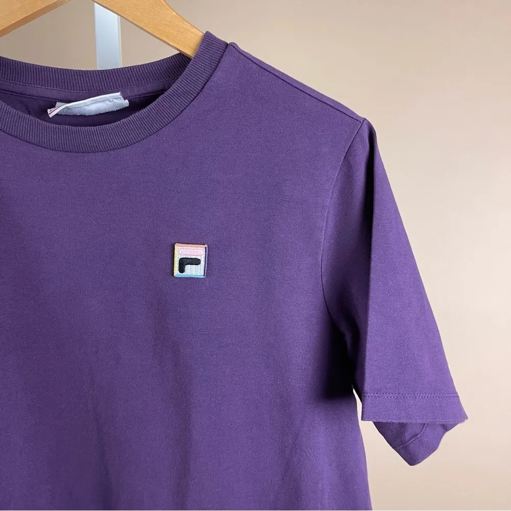 FILA Vintage 80's Womens XL Pastel Patch Logo Long Crop Tee Retro Crewneck Boxy - Image 7