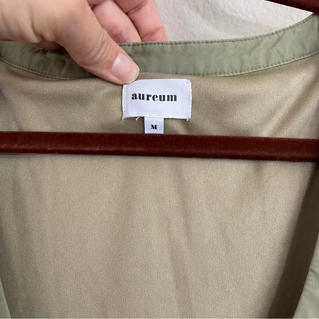 AUREUM Pointelle Knit Shirt Midi Dress Olive Green Size Medium Cottagecore‎ - Image 4