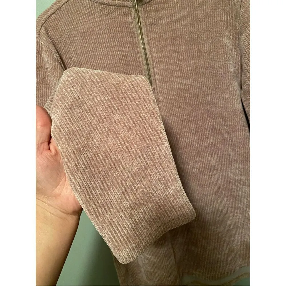 Prissy Jane Brown Beige 1/4 Zip Pullover Size Medium Tan - Image 3