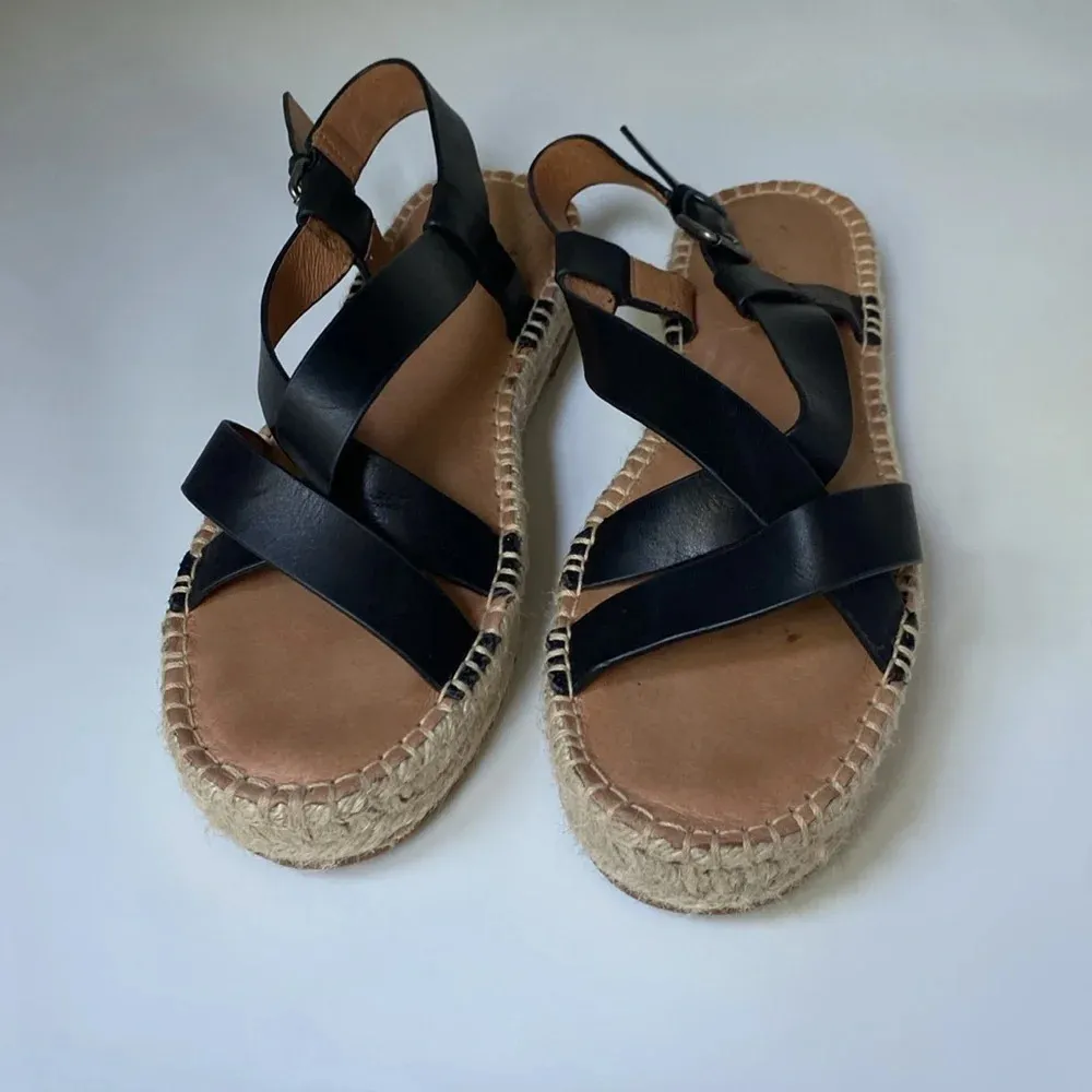 Madewell‎ Malia Black Leather Espadrille Sandals Adjustable Platform Size 9 - Image 4