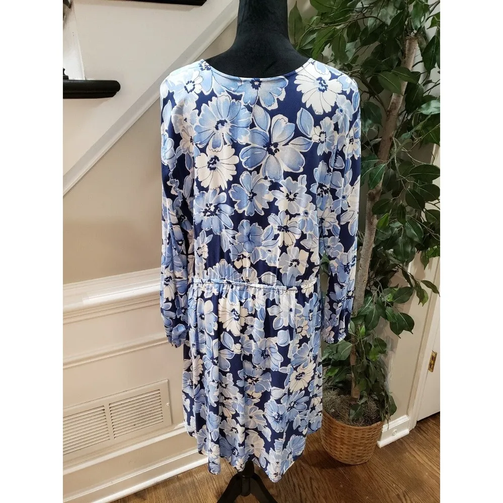 Old Navy Women's Blue Floral Wrap V-Neck Long Sleeve Knee Length Dress Size XL - Image 6