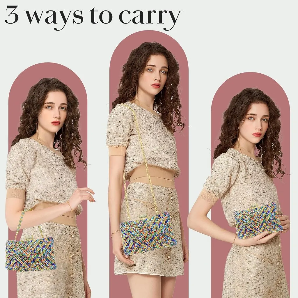 ⚡Women's Multi Evening Sparkly Shoulder Crystal Clutch Bridal Party Wedding Bag Blue - Image 3