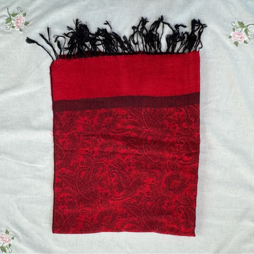 Bundle of Red, Orange, and Blue Silk Scarf/Pashmina Red - Image 2