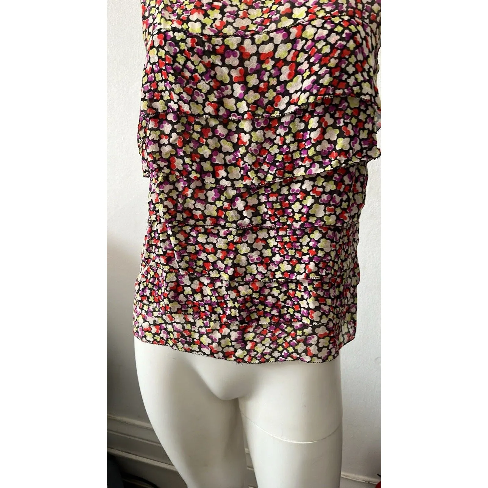 MODA International top S silk tiered artsy colorful work kaleidoscope confetti - Image 4
