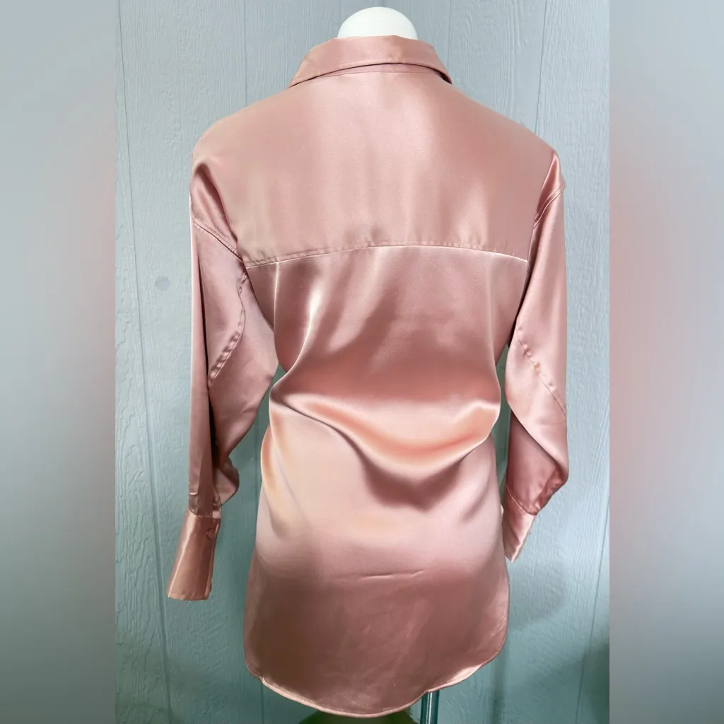 H&M Satin Button-Down Shirt in Blush - Image 5
