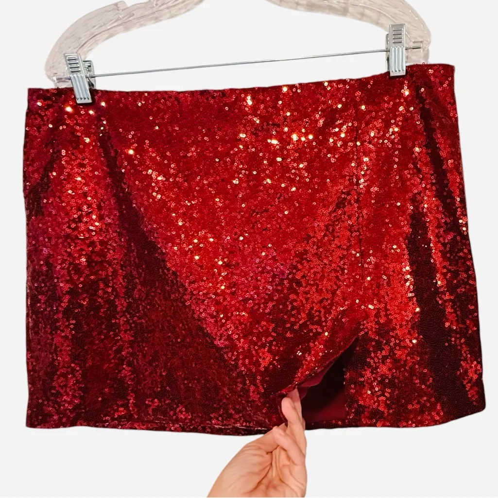 ASTR the Label Sequin Holiday Party Burgundy Red Wine Mini Skirt Size XL - Image 2