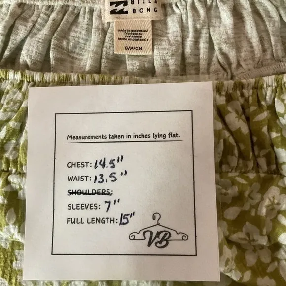 Billabong Flirt On Puff Sleeve Ditsy Floral Print Square Neck‎ Crop Top Sz S NWT - Image 6