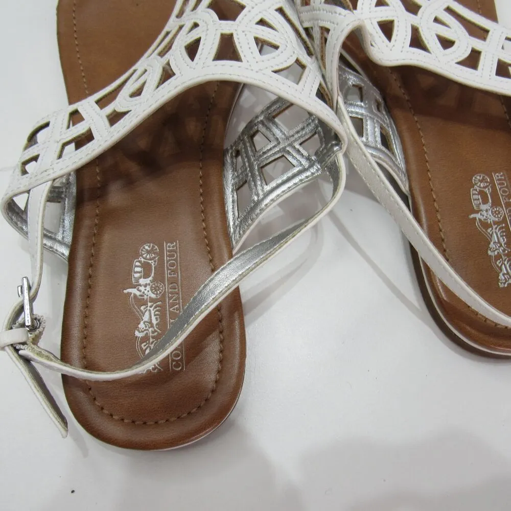 Coach And Four White Leather Sling back Buckled Thong Sandals 8 Dressy Boho - Image 3