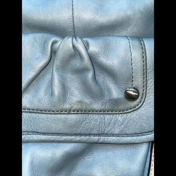 B. Makowsky Marble Blue Leather Tote‎ Bag Handbag Leopard Interior 2000s - Image 6