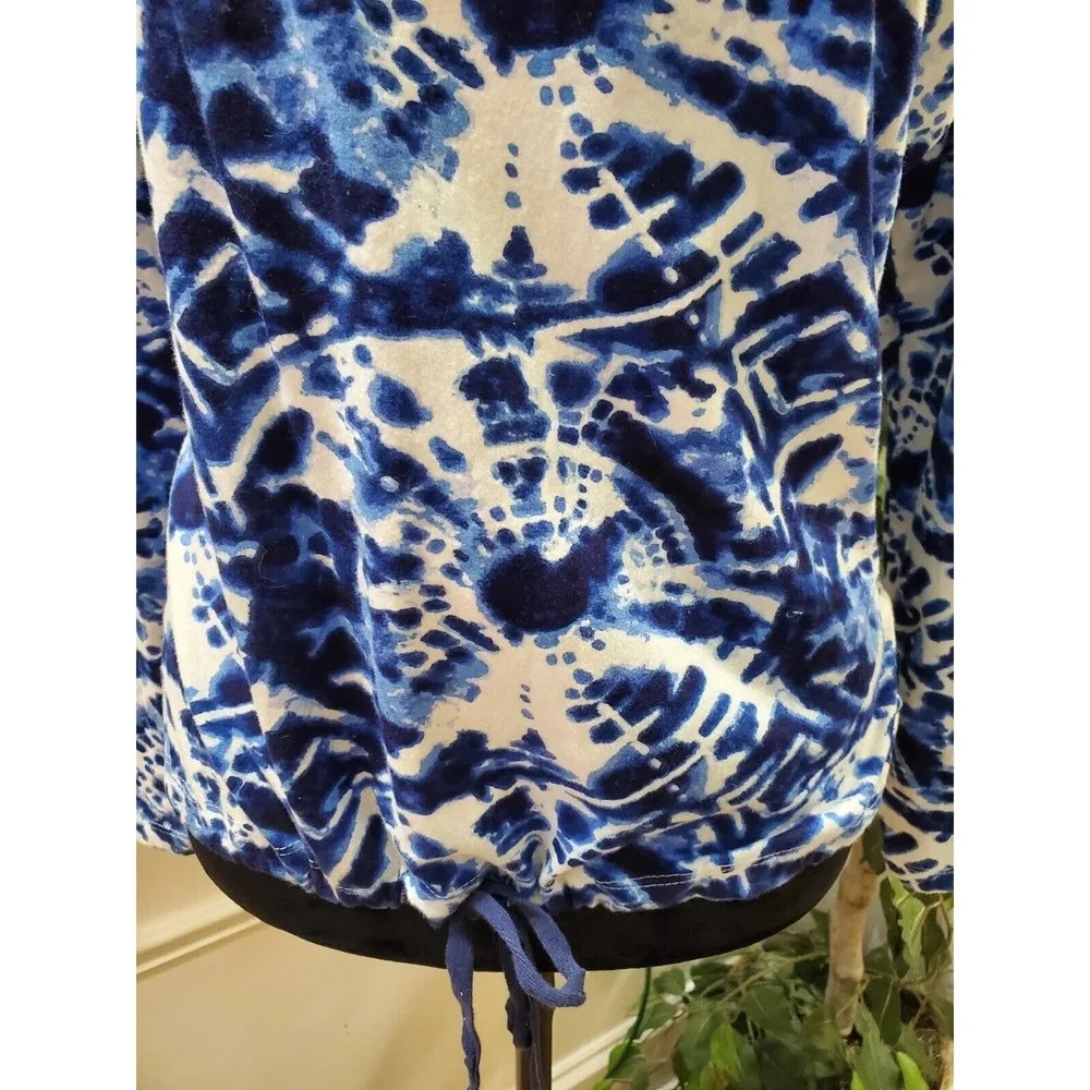 Vera Bradley Womens Blue White Cotton Round Neck Long Sleeve Casual Top Blouse S - Image 3