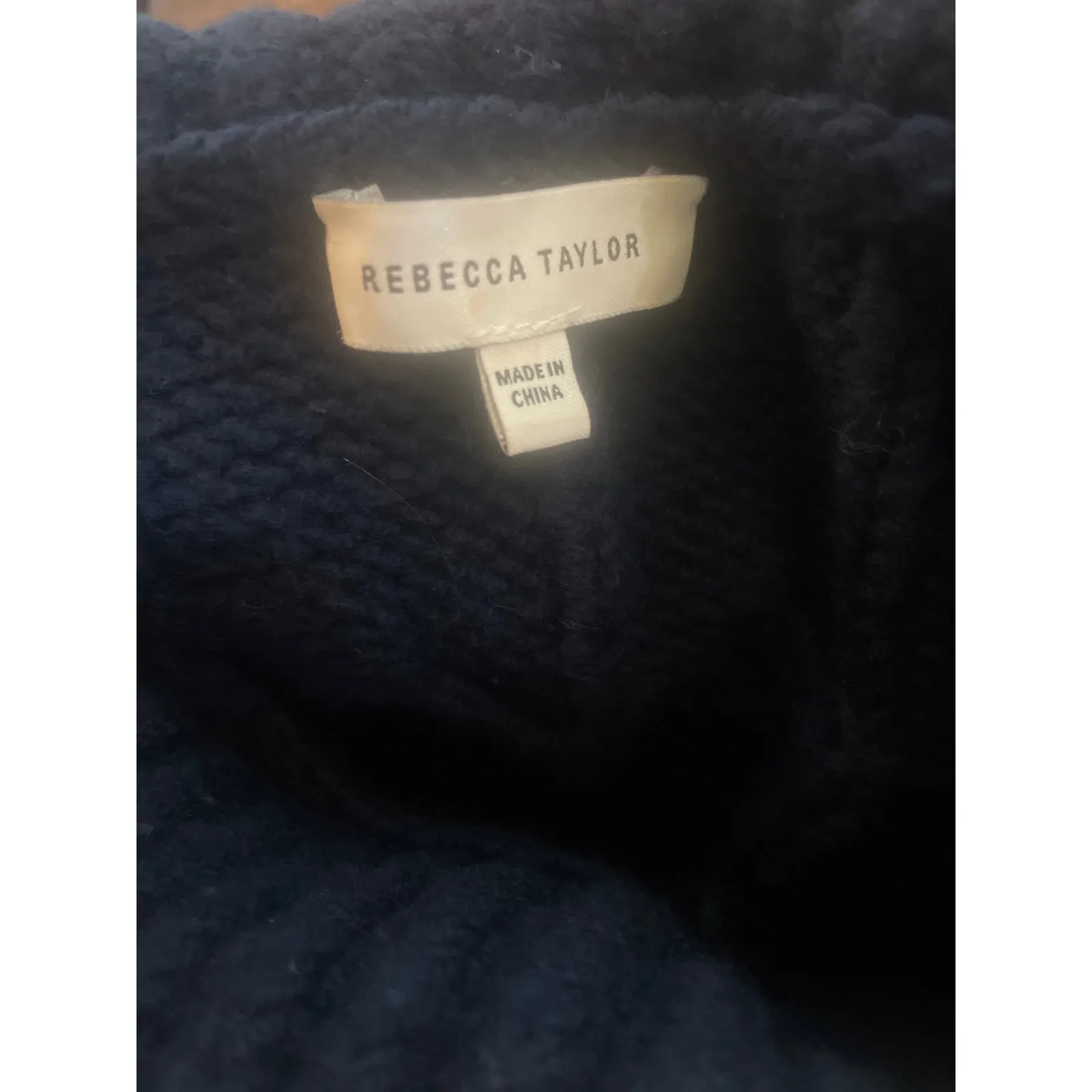 REBECCA TAYLOR Chainette Sweater Cable Knit Navy Blue Small S CHUNKY MERINO WOOL - Image 3