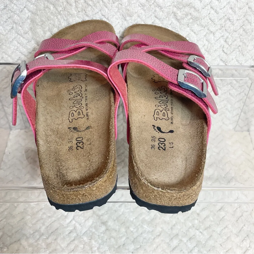 Birkenstock Birkis Pink Embossed Criss Cross Sandal Slides Women Size EU 36/US 5 - Image 5