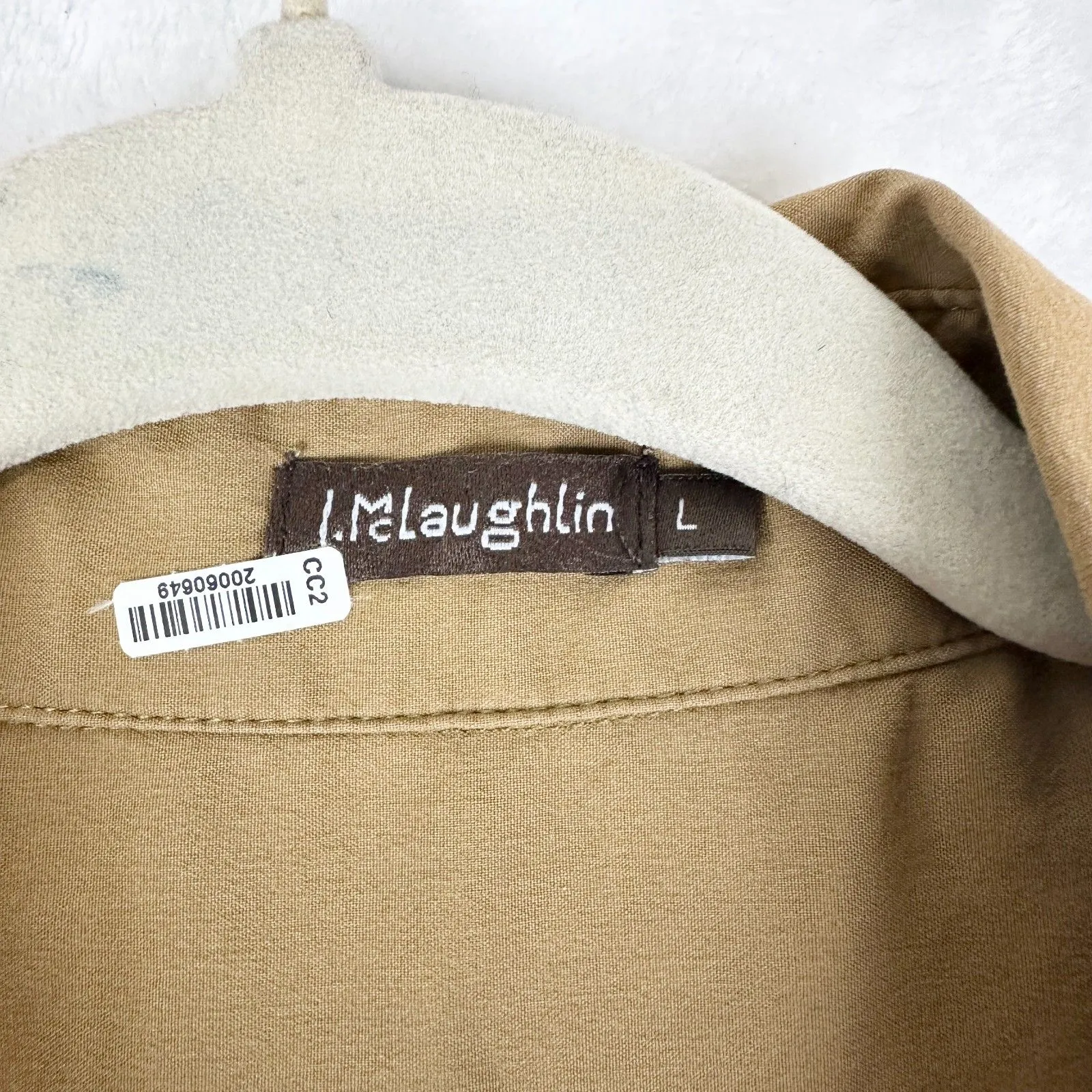 J McLaughlin Shirt Dress Size Large Cotton Stretch Pockets Khaki Minimalist - Image 5