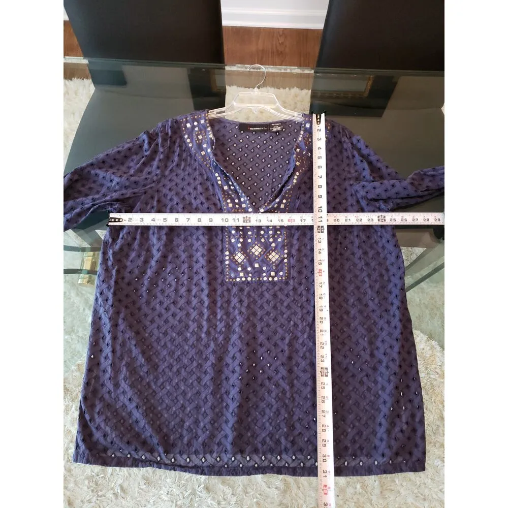 Denim 24/7 Tunic Top Women 24W Navy Blue Eyelet Embellished Boho Festival Chic - Image 13