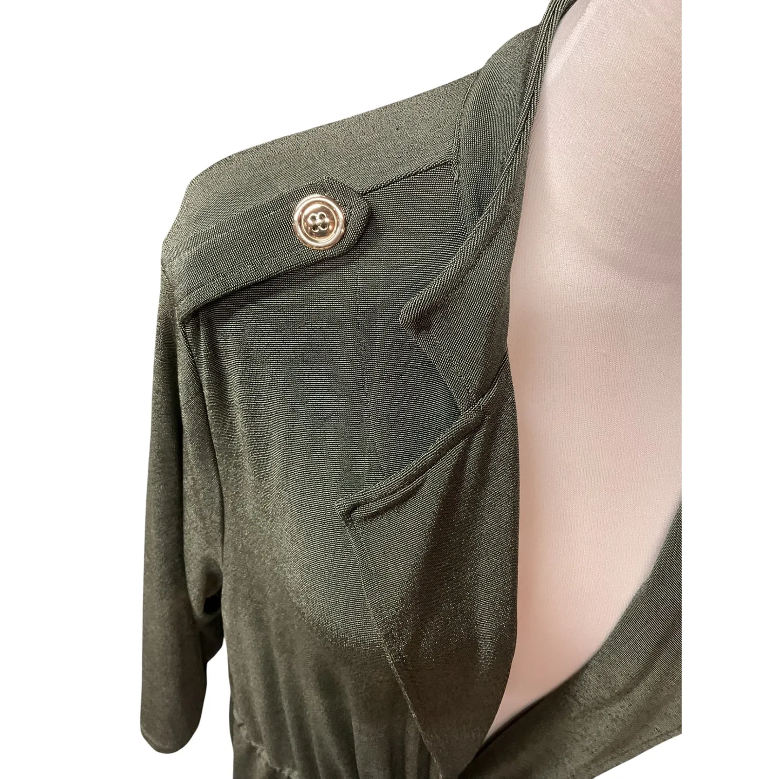 Chico's Traveler Women's Long Sleeve Cinch Waist Green Blazer Jacket Size Large - Image 3