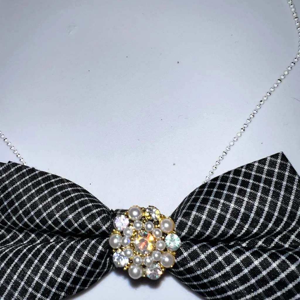 “Dainty Dapper”Elegant Black and Silver Bow Necklace - Image 2