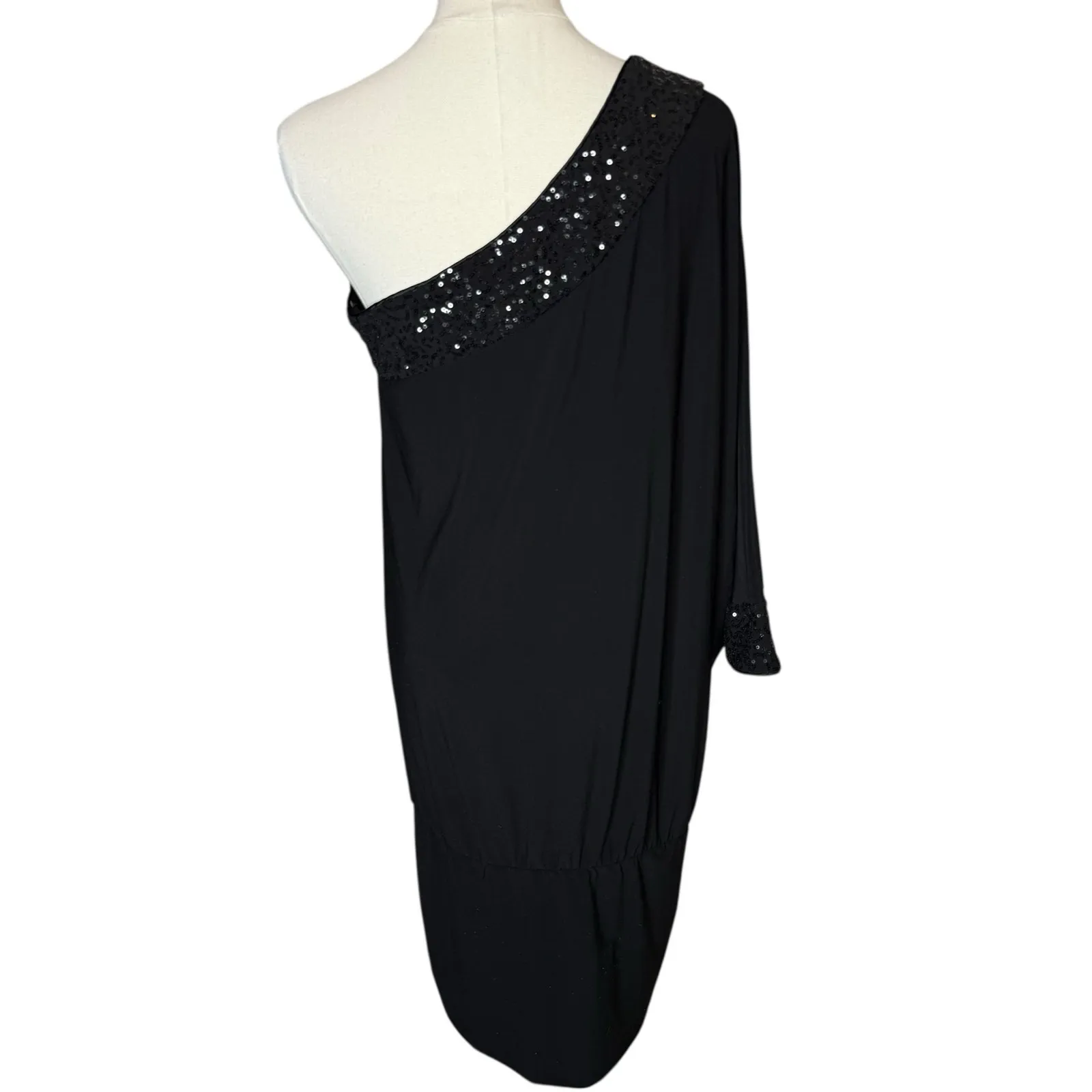 Fredericks Of Hollywood One Shoulder‎ Dress Medium Sequin Black - Image 3