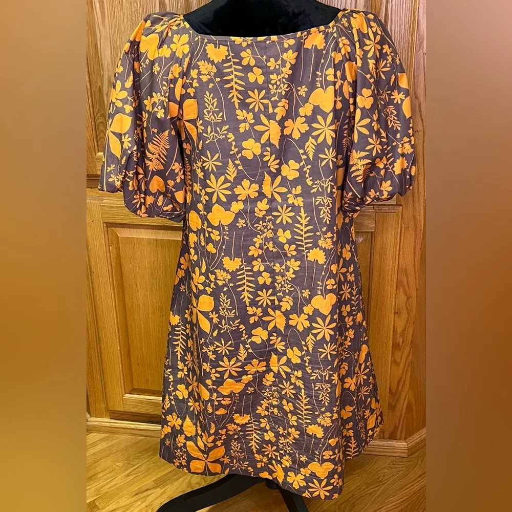 Porridge x Anthropologie Square Neck Puff Sleeve Cotton Poplin Babydoll Dress XS Orange - Image 11