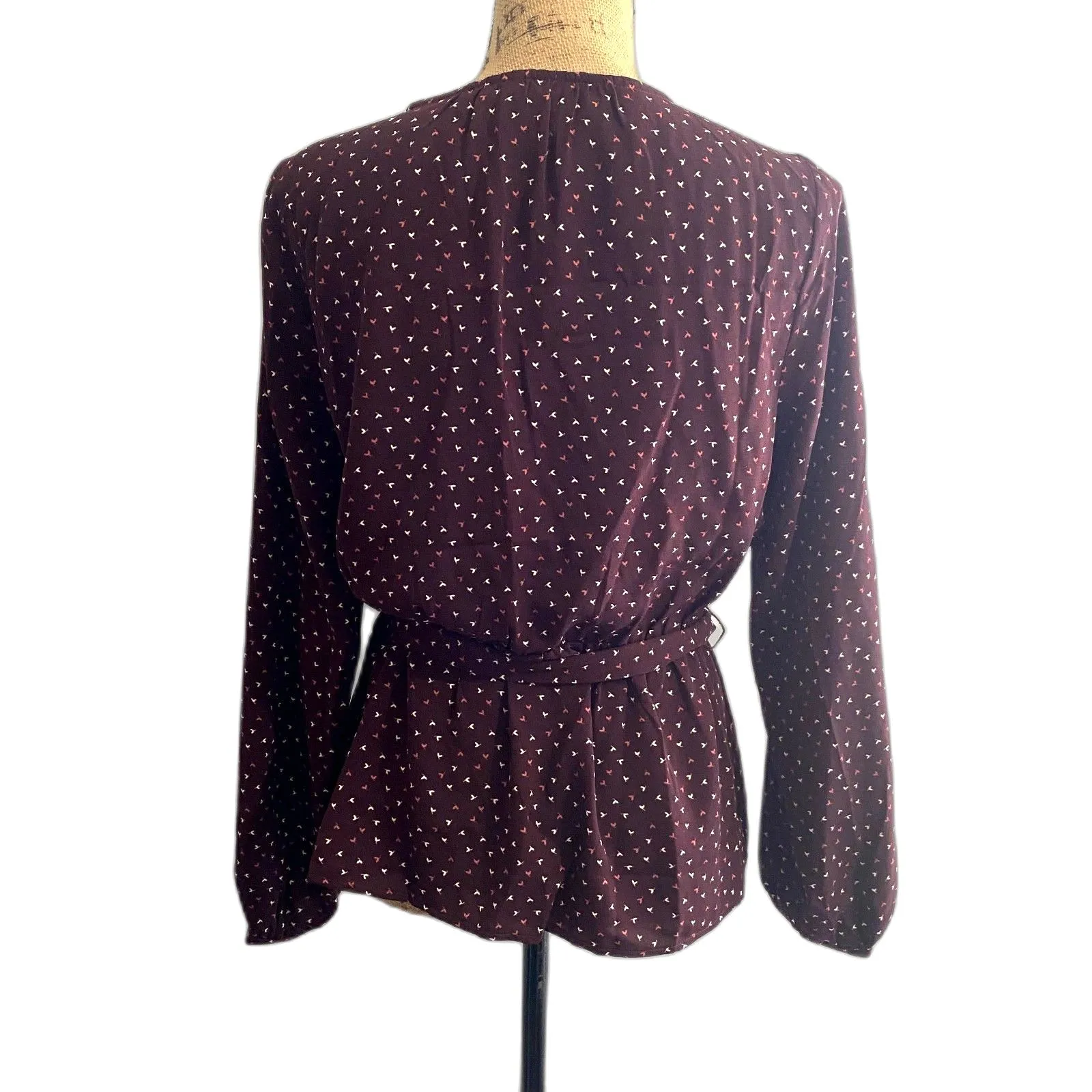 41 Hawthorne Zendaya Faux Wrap Tie Waist Blouse Burgundy‎ Printed Size Medium Red - Image 4
