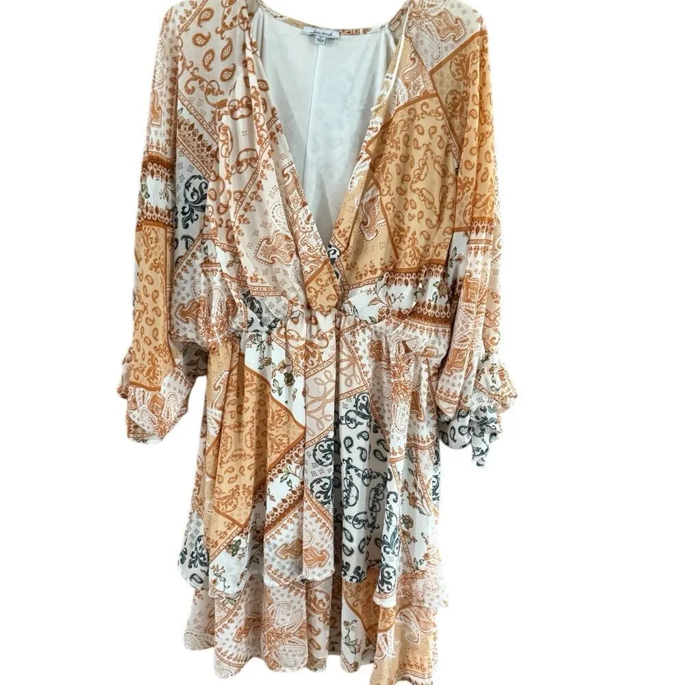 White Birch Tan Wrap Sundress Bishop Sleeves - Image 2