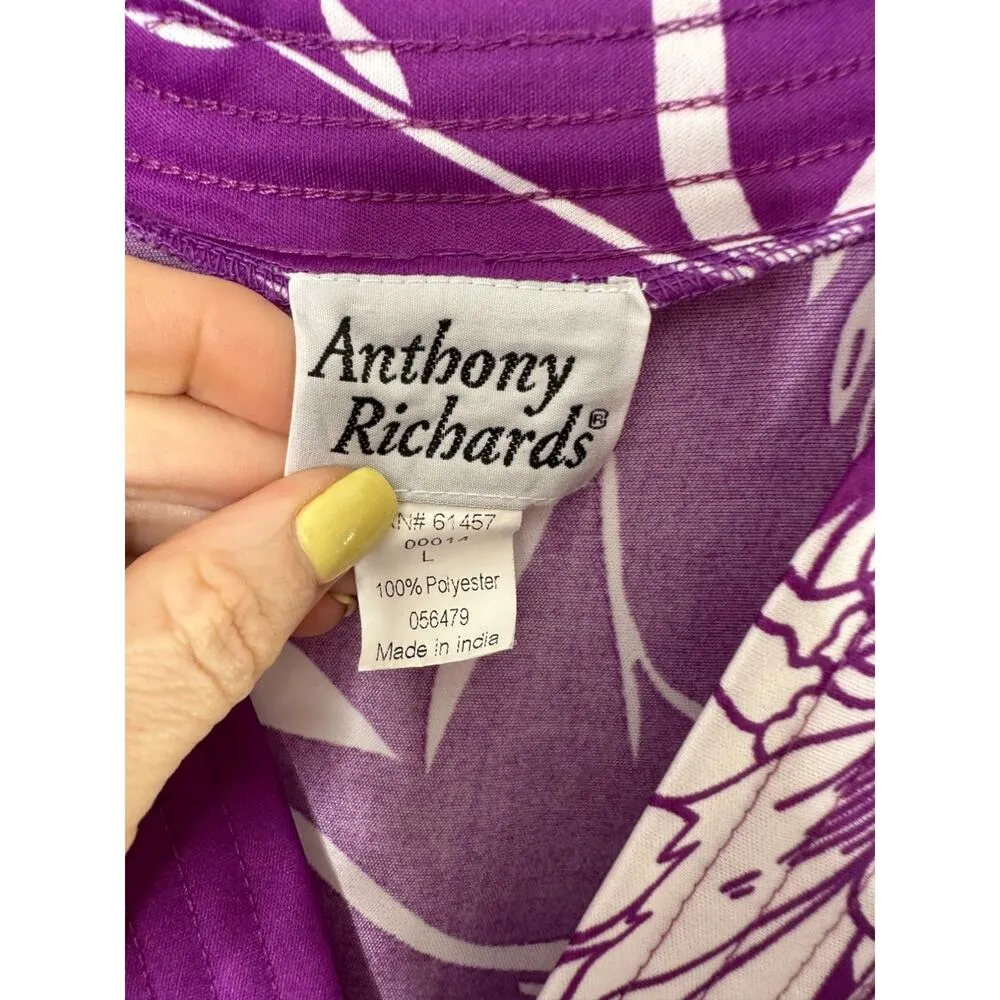 Anthony Richards Purple & White Floral Print 1/2 Zip Mumu Robe Women's Sz Large - Image 5