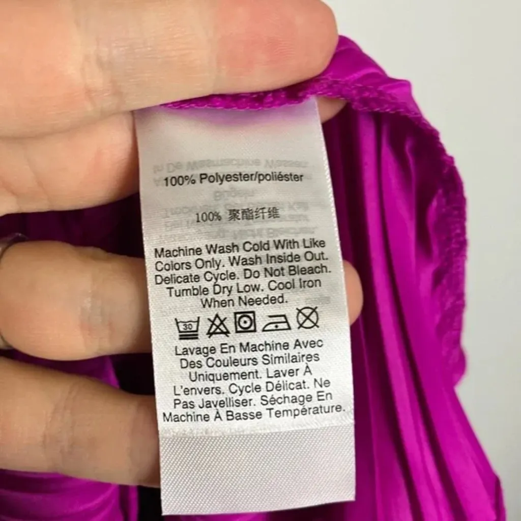 DKNY NWT Bright Pink Fuchsia Short Sleeve Pleated Party Cocktail Dress - Image 7