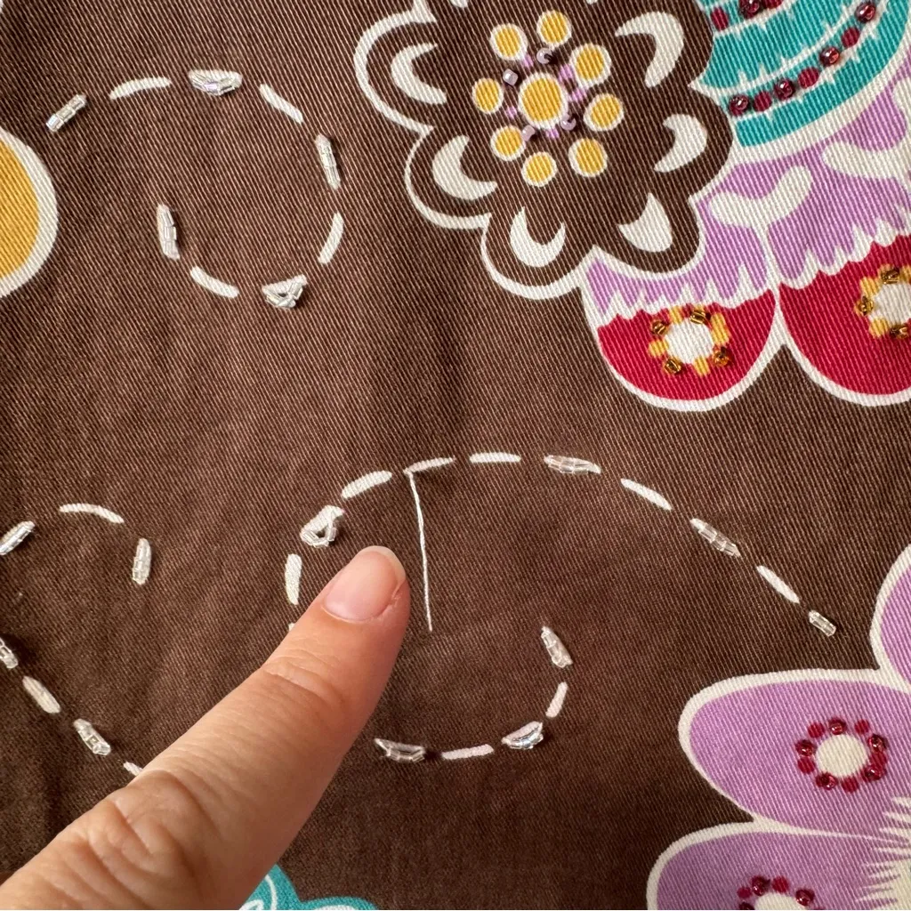 Boden Women’s Beaded‎ Floral A Line Pencil Skirt Size 8R Brown - Image 6