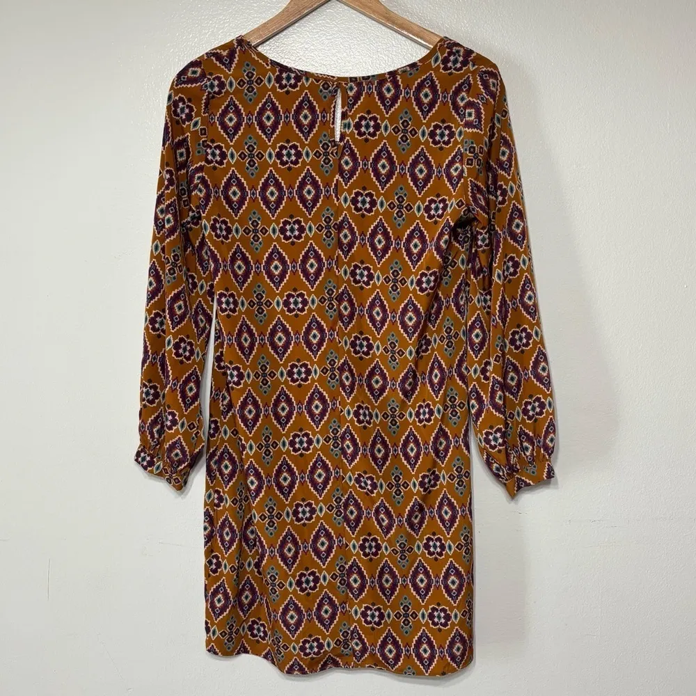 Peaches & Cream Orange Multi Color Aztec Print Light Weight Spring Mini Dress S - Image 6