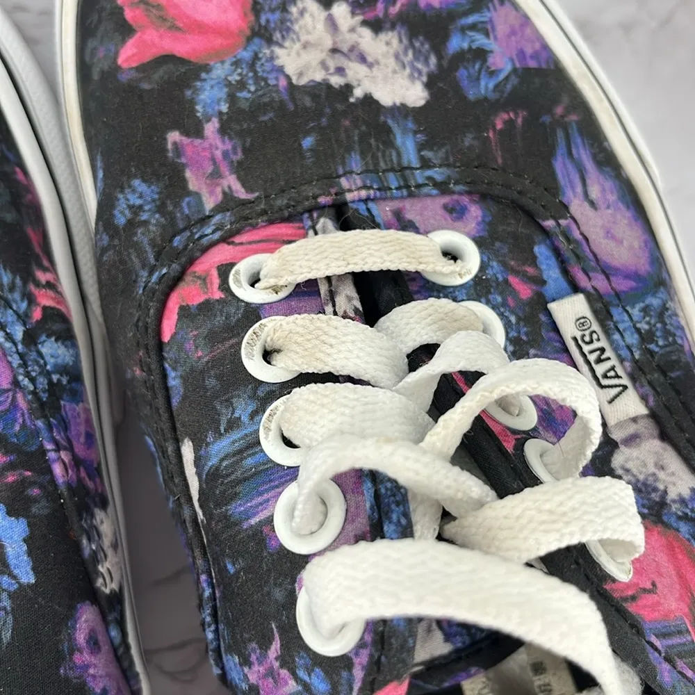 Van's Authentic Warped Floral Black Pink Low Top Sneakers Lace‎ Up Skate Casual - Image 9