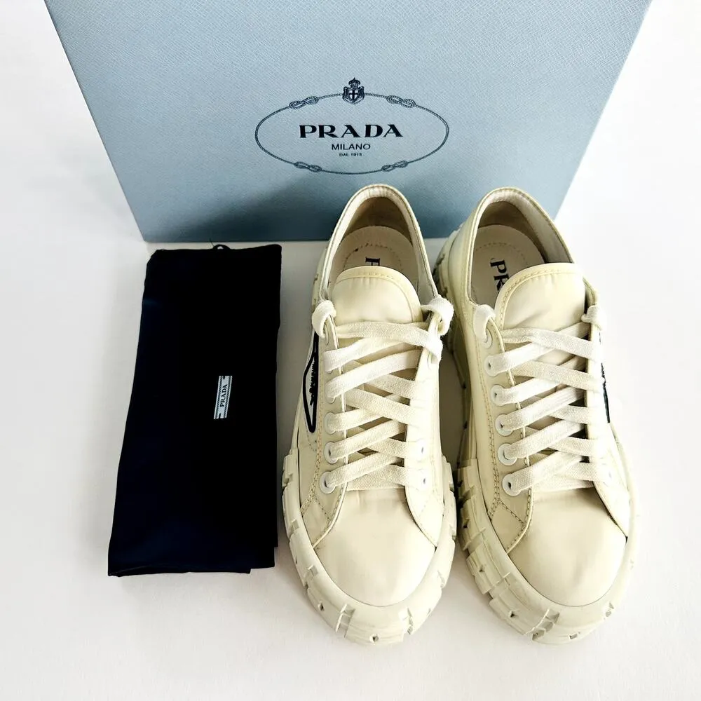 Prada Double Wheel Re-Nylon Trainer White Size 37.5 Platform Sneakers Fashion - Image 12