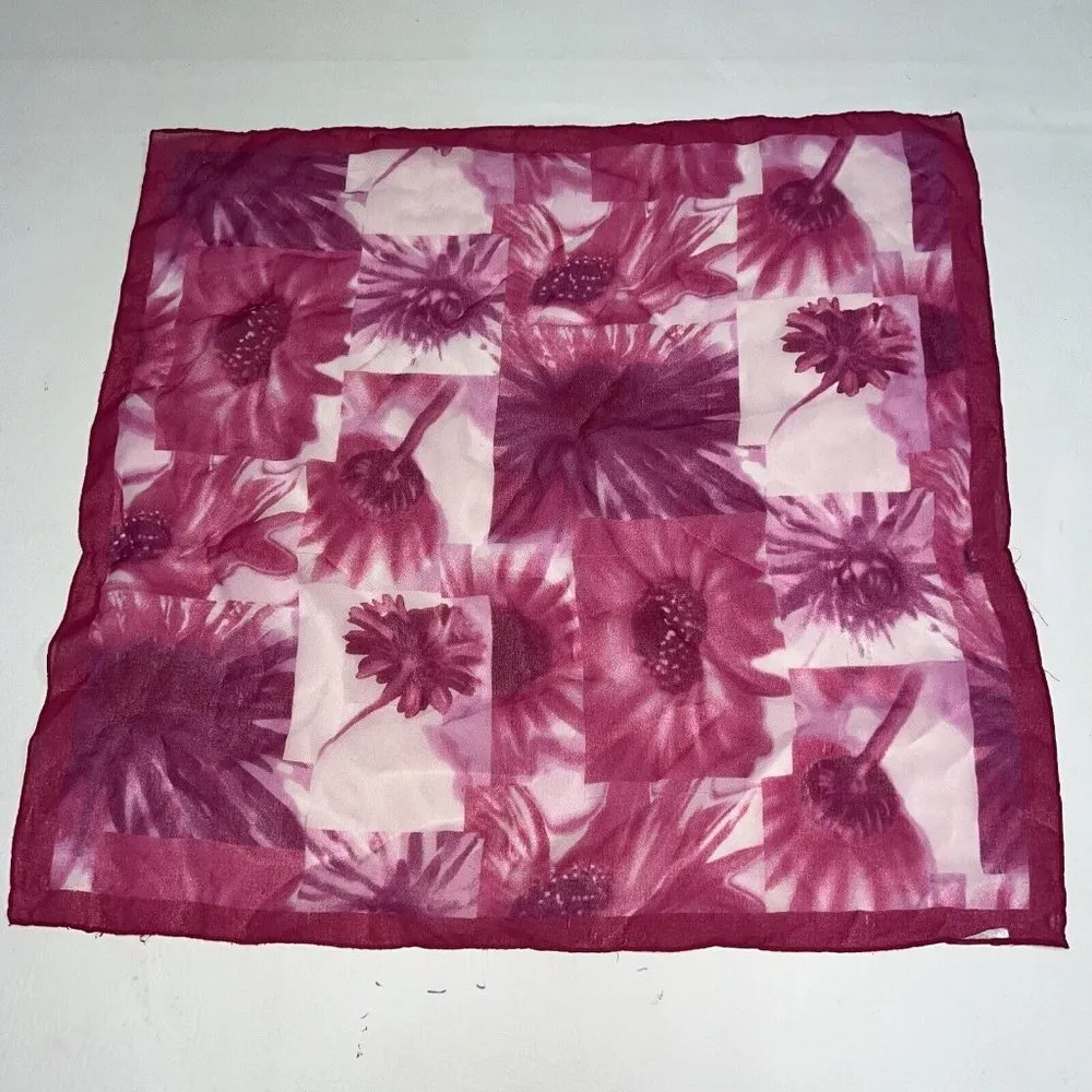 Square Scarf 19" Fuchsia Hot Pink Floral Semi Sheer Womens Ladies Silky - Image 9