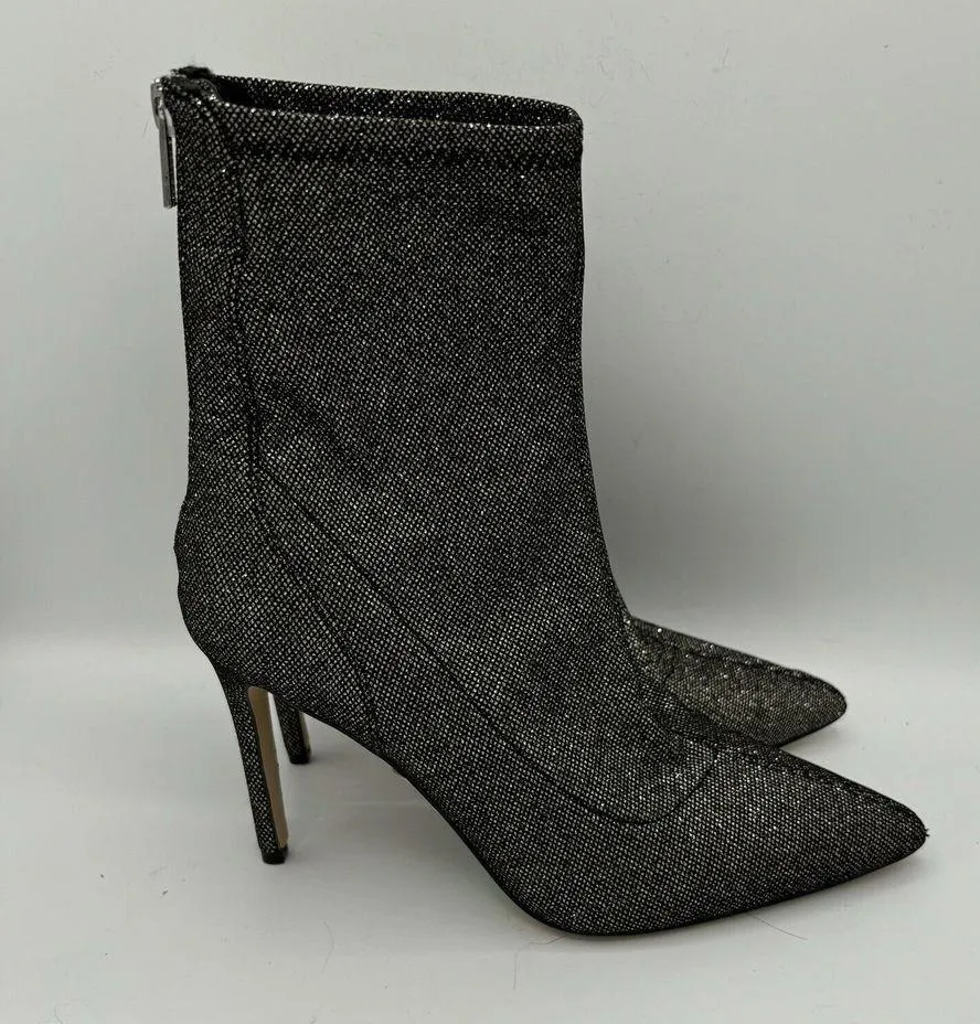 Jewel Badgley Mischka Black Glitter Sock Bootie Size 6.5 Spike Heel Retro Glam - Image 4