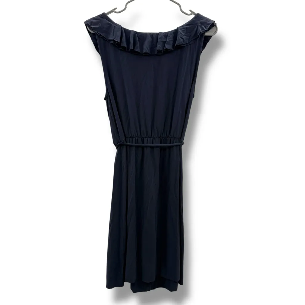 J.Crew Ruffle V-Neck Sleeveless Dress Women’s Size‎ Large Navy Belted Casual - Image 2