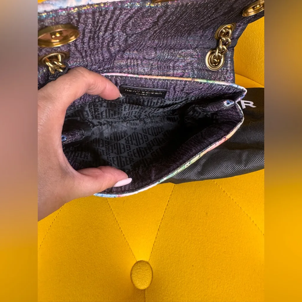 KURT GEIGER LONDONMini Fabric Kensington Bag Crossbody Peacock Bird Purse Gold - Image 13