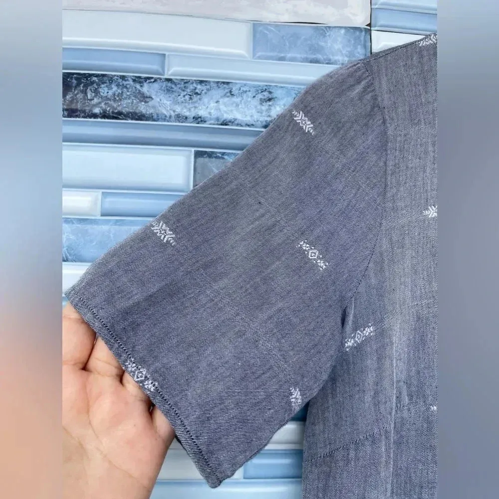 EILEEN FISHER Denim Blue Nomadic Stripe Dress small - Image 2