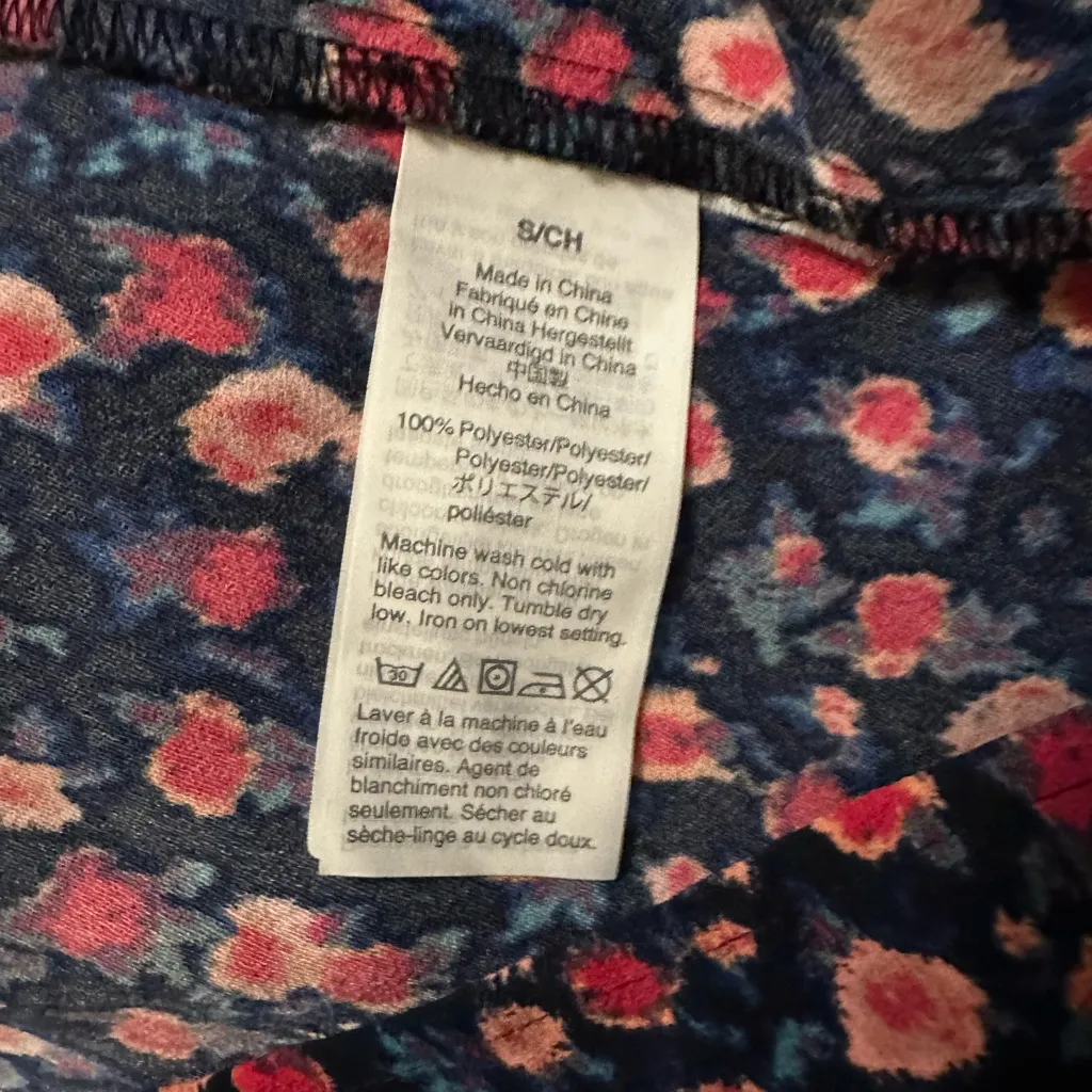 J. Crew Open V-Neck Top Dotted Floral Blue Pink Crepe Long Sleeve Top Size S - Image 6