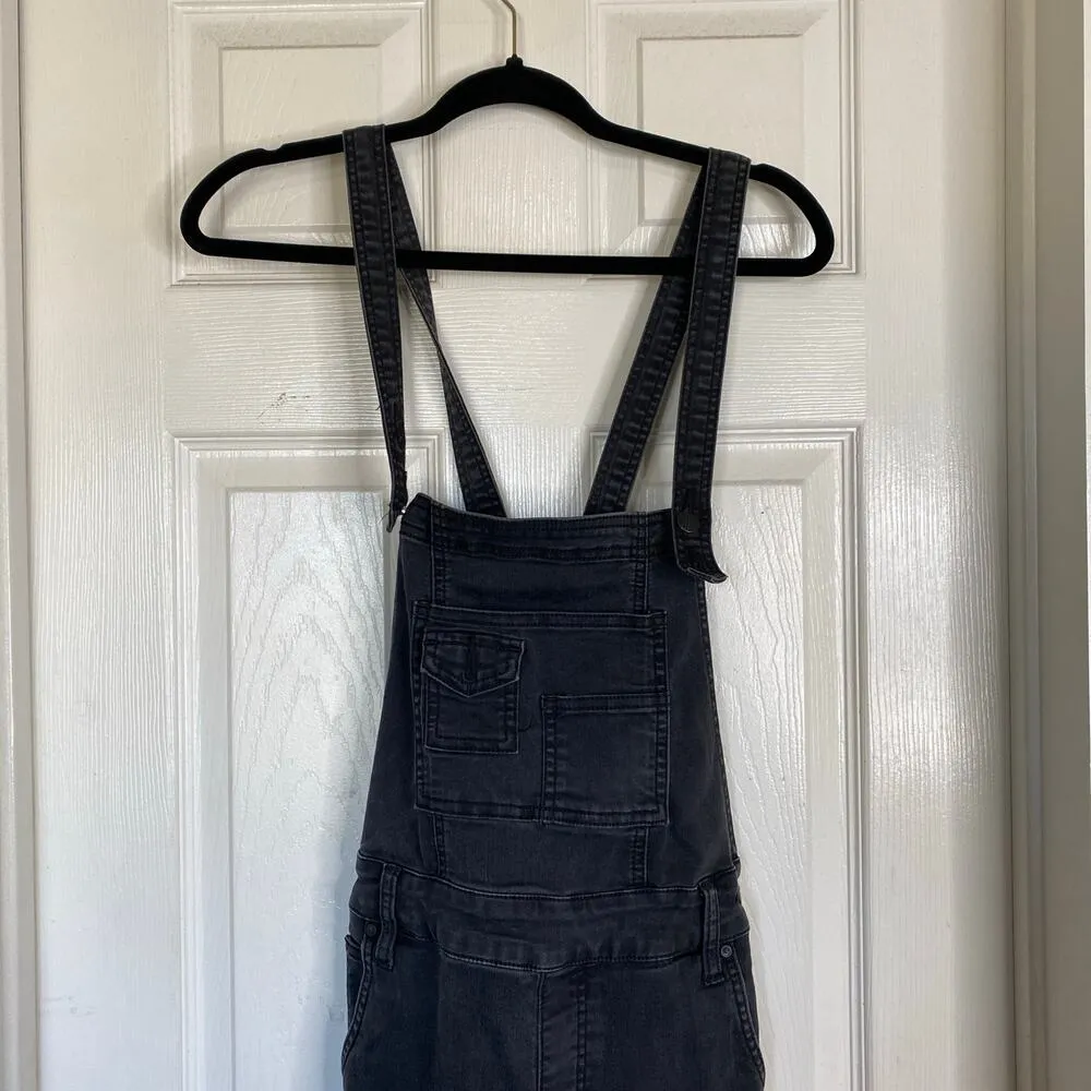 FREE PEOPLE Gray Denim Overalls Size 26 Skinny Ankle Eclipse Black Wash Boho - Image 5